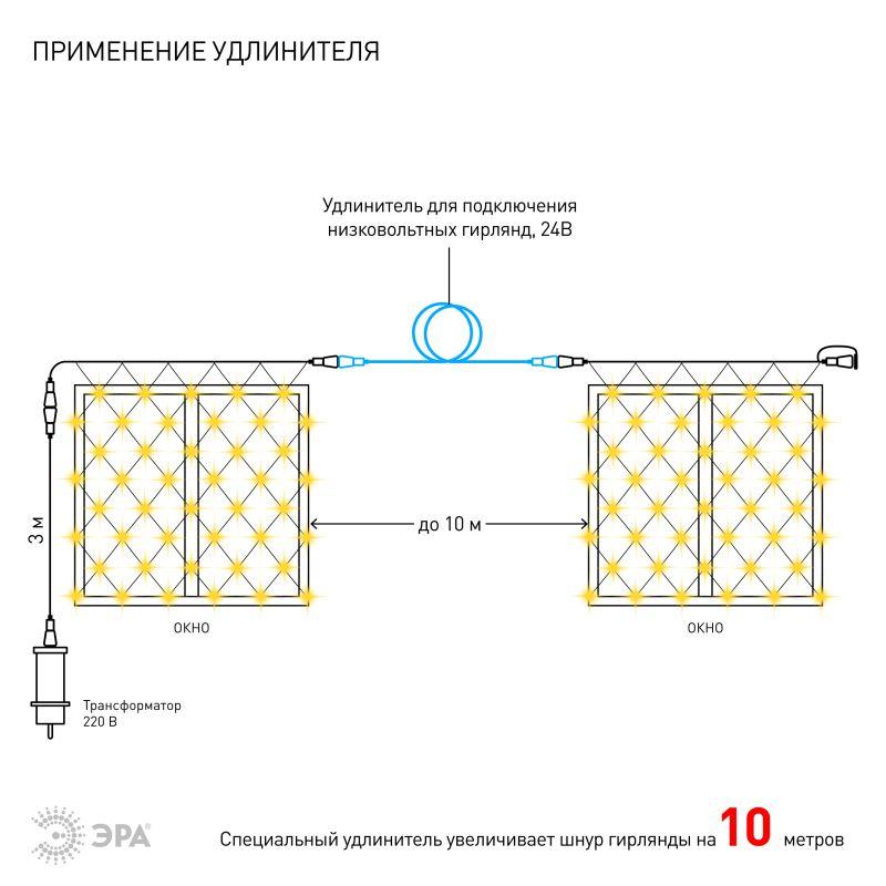 Гирлянда светодиодная "Сеть" 1.2мх1.5м 144LED 24В IP44 тепл. свет( без трансформатора Б0041911) ЭРА 