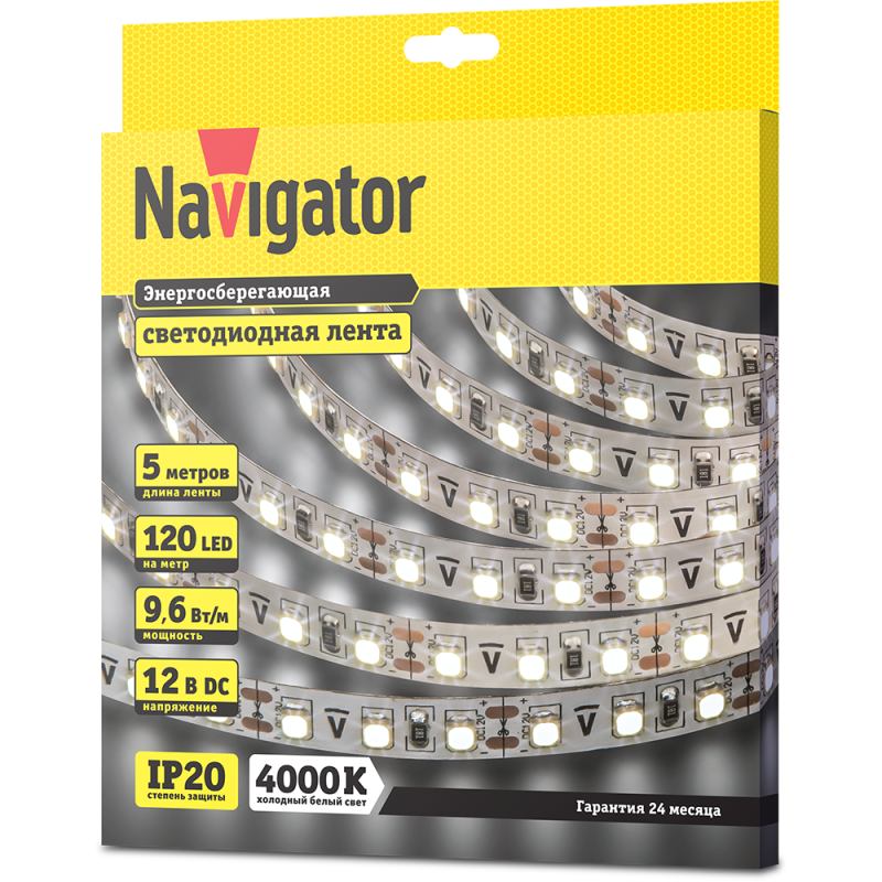 Лента светодиодная 71 408 NLS-3528W120-9.6 IP20 12B R5 9.6Вт/м (уп.5м) Navigator 71408