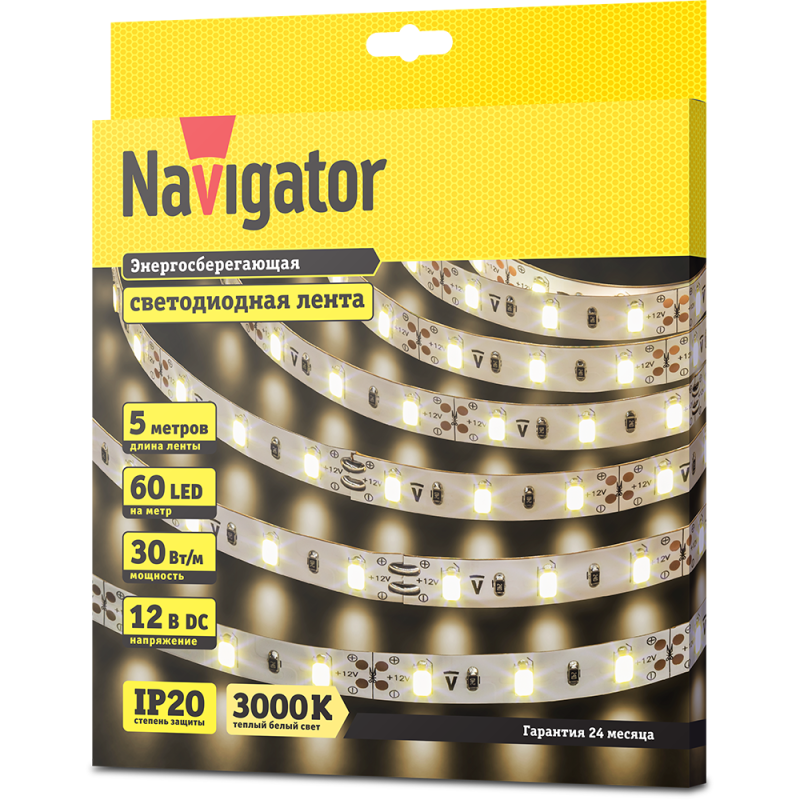 Лента светодиодная 71 699 NLS-5730WW60-30-IP20-12V 30Вт/м (уп.5м) Navigator 71699