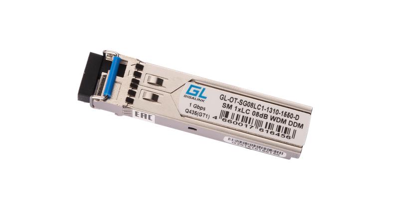 Модуль SFP WDM 1.25Гбит/с одно волокно SM LC Tx:1310/Rx:1550нм DDM 8дБ до 3км GIGALINK GL-OT-SG08LC1