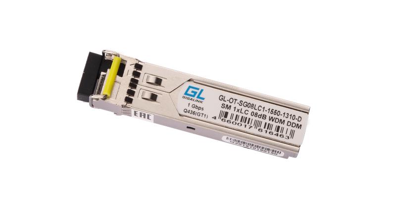 Модуль SFP WDM 1.25Гбит/с одно волокно SM LC Tx:1550/Rx:1310нм DDM 8дБ до 3км GIGALINK GL-OT-SG08LC1