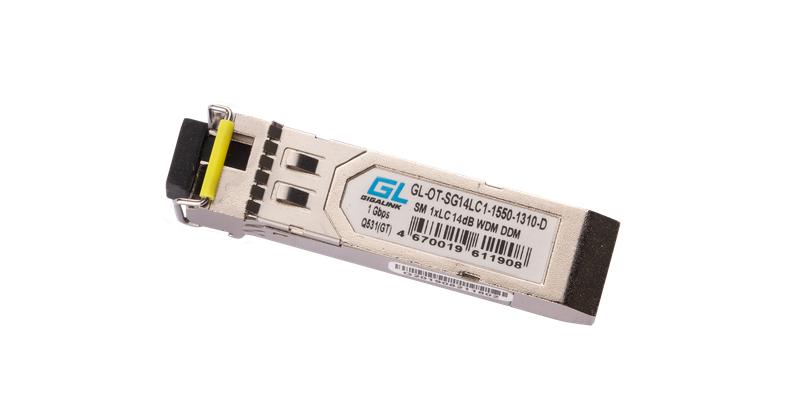 Модуль SFP WDM 1.25Гбит/с одно волокно SM LC Tx:1550/Rx:1310нм DDM 14дБ до 20км GIGALINK GL-OT-SG14L