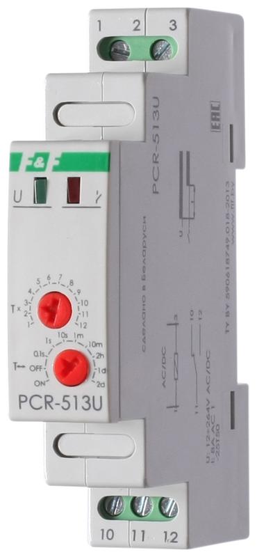 Реле времени PCR-513U 8А 12-264В AC/DC 1 перекл. IP20 задержка включ. монтаж на DIN-рейке F&F EA02.0