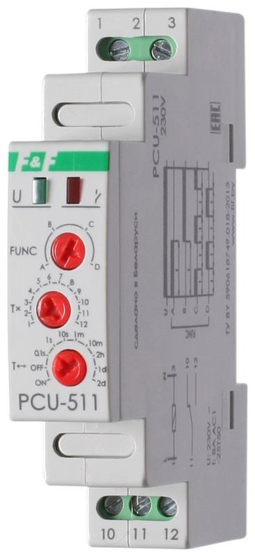 Реле времени PCU-511 8А 230В 1 перекл. IP20 многофункц. монтаж на DIN-рейке F&F EA02.001.010