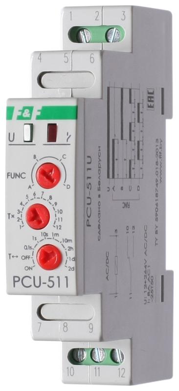 Реле времени PCU-511U 8А 12-264В AC/DC 1 перекл. IP20 многофункц. монтаж на DIN-рейке F&F EA02.001.0