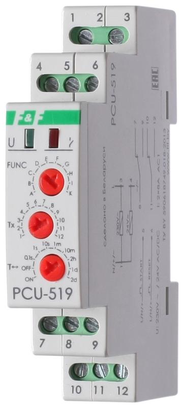 Реле времени PCS-519 2х8А 230В AC-24В AC/DC 2п IP20 многофункц. с вход. START/RESET монтаж на DIN-ре