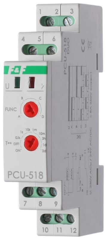 Реле времени PCU-518 8А 230В AC/24В AC/DC 1п IP20 многофункц. с выносн. потенциомметром монтаж на DI