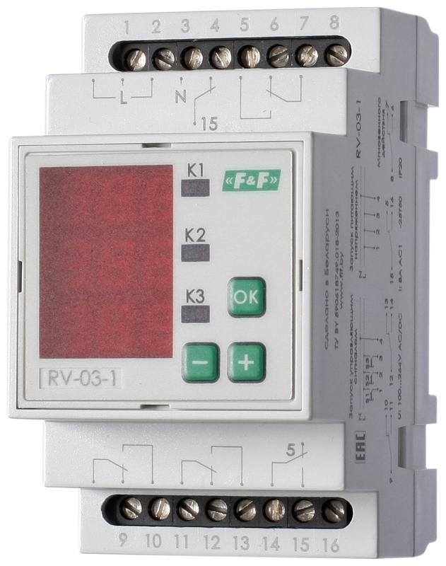 Реле времени RV-03-1 4х8А 100-264В AC/DC 4NO/NC IP20 многофункц. 3-х канал. 9 режимов работы с входа