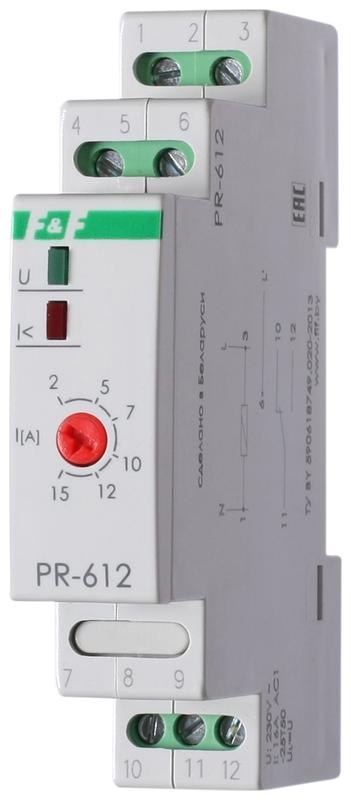 Реле тока РR-612 (2-15А монтаж на DIN-рейке 35мм 230В AC 16А 1перекл IP20) F&F EA03.003.003