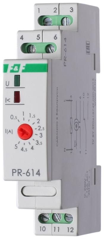 Реле тока PR-614 (для работы с внешним трансф. тока монтаж на DIN-рейке 35мм 230В AC 16А 1перекл. IP