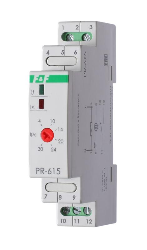 Реле тока PR-615 (4-30А сквозной канал монтаж на DIN-рейке 35мм 230В AC 16А 1НО IP20) F&F EA03.003.0