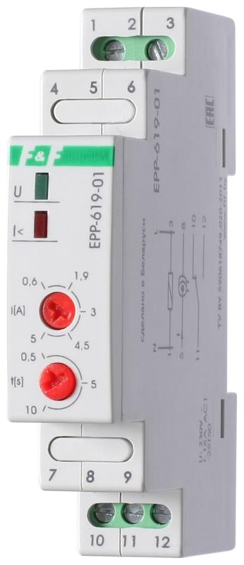 Реле тока EPP-619-02 ( 2-16А; регулир. задержка ; 1 модуль; монтаж на DIN-рейке) F&F EA03.004.014