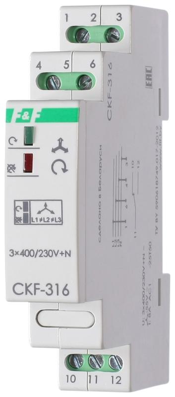 Реле контроля наличия и чередования фаз CKF-316 (монтаж на DIN-рейке 35мм 3х400/230+N 8А 1P IP20) F&