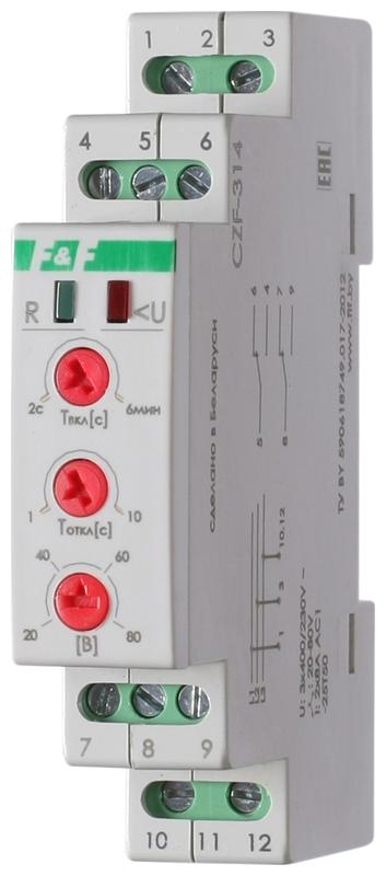Реле контроля и наличия фаз CZF-314 (монтаж на DIN-рейке 35мм; регулировка порога отключения; 3х400В