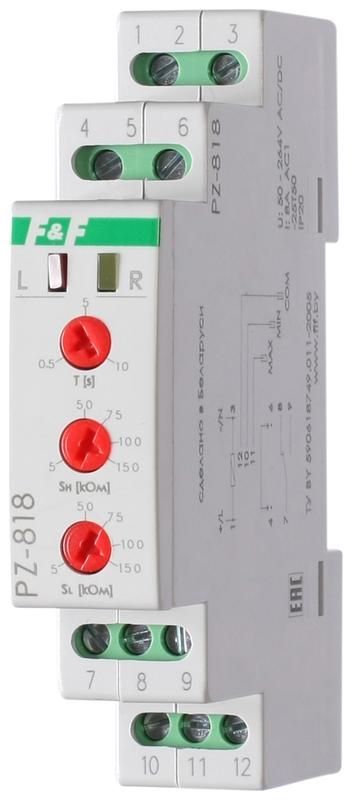 Реле уровня жидкости PZ-818 (двухуровн.; выбор режима работы; раздел. регулир. задержки переключ. по