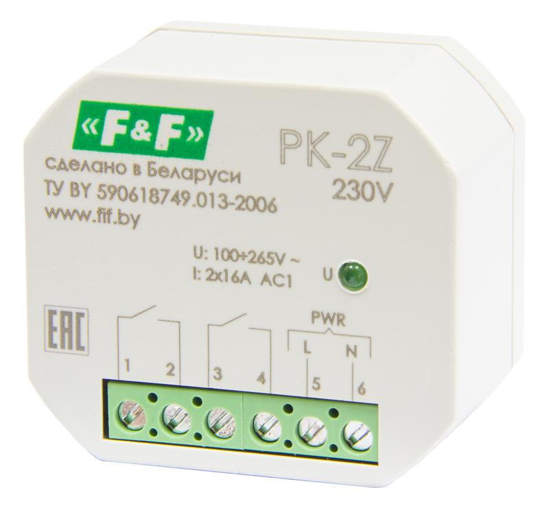 Реле промежуточное PK-2Z-230 100-265В AC/DC 16А 2NO/NC для установки в монтаж. коробку d=60мм IP20 F