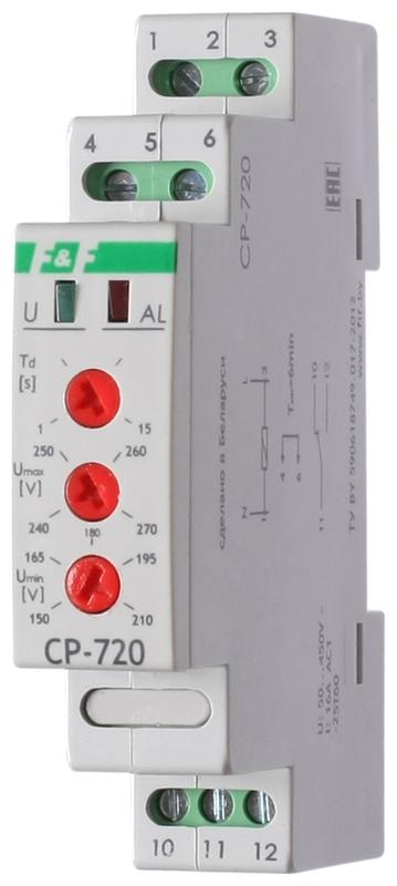 Реле напряжения CP-720 (однофазный; контроль верхнего и нижнего значений напряжения; 150-450В AC 16А