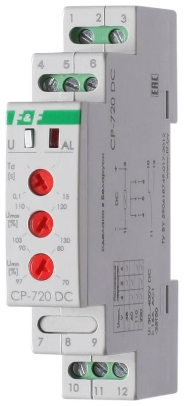 Реле напряжения CP-720DC (однофазное; контроль верхнего и нижнего значений напряжения; выбор напряже