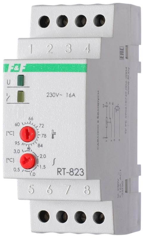 Регулятор температуры RT-823 (от +60 до +95 град.C; выносной датчик с термоус. проводом; монтаж на D