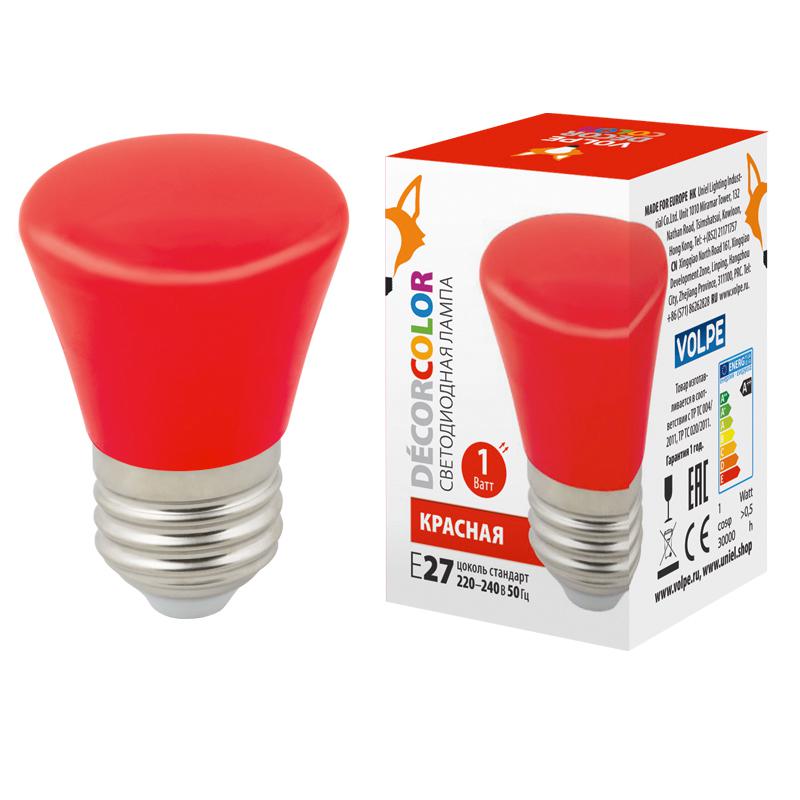 Лампа светодиодная LED-D45-1W/RED/E27/FR/С BELL Колокольчик 1Вт матовая красн. E27 декоративная (упа