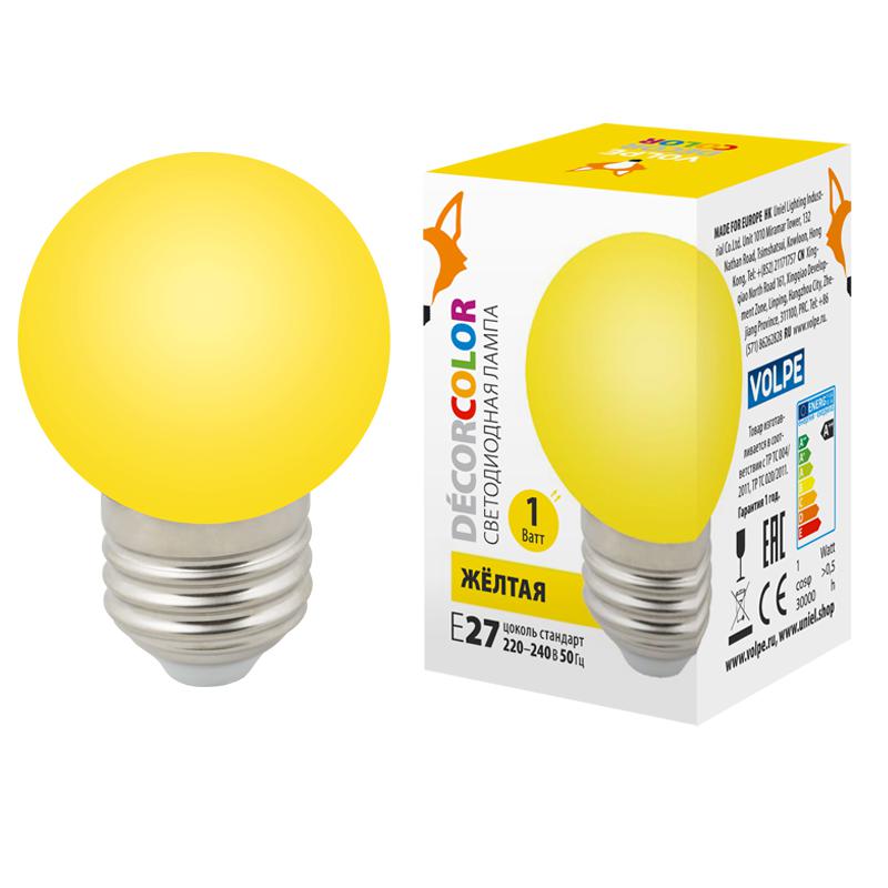 Лампа светодиодная LED-G45-1W/YELLOW/E27/FR/С 1Вт шар матовая желт. E27 декоративная (упак. картон) 