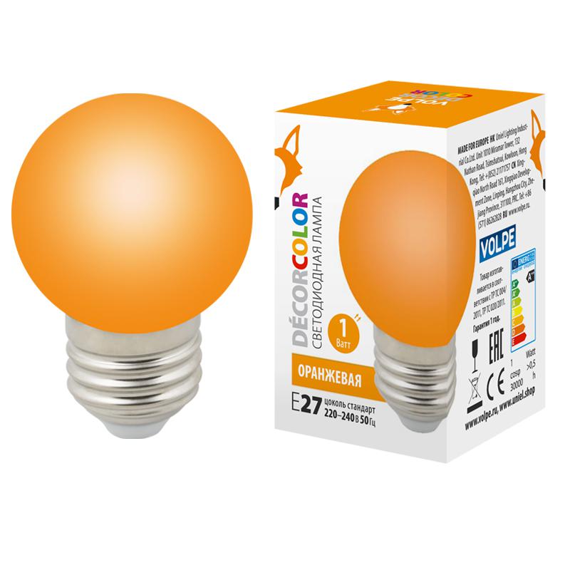 Лампа светодиодная LED-G45-1W/ORANGE/E27/FR/С 1Вт шар матовая оранж. E27 декоративная (упак. картон)