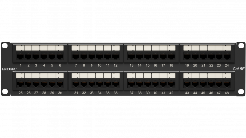 Патч-панель 19дюйм 2UCAT5E 48 портов RJ45 неэкранированная DKC RN5PPU242