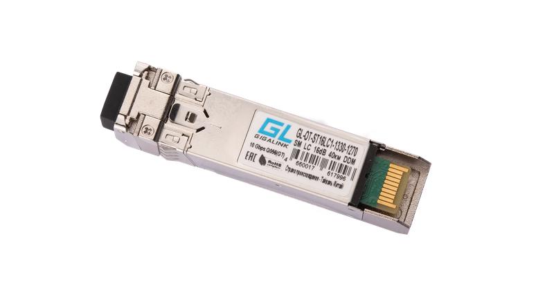 Модуль SFP+WDM 10Гбит/с одно волокно SM LC Tx:1330/Rx:1270нм 16дБ до 40км DDM GIGALINK GL-OT-ST16LC1