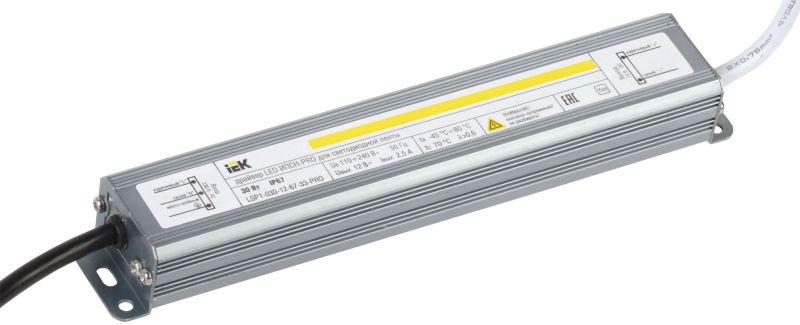 Драйвер LED ИПСН-PRO 5050 30Вт 12В блок-шнуры IP67 IEK LSP1-030-12-67-33-PRO