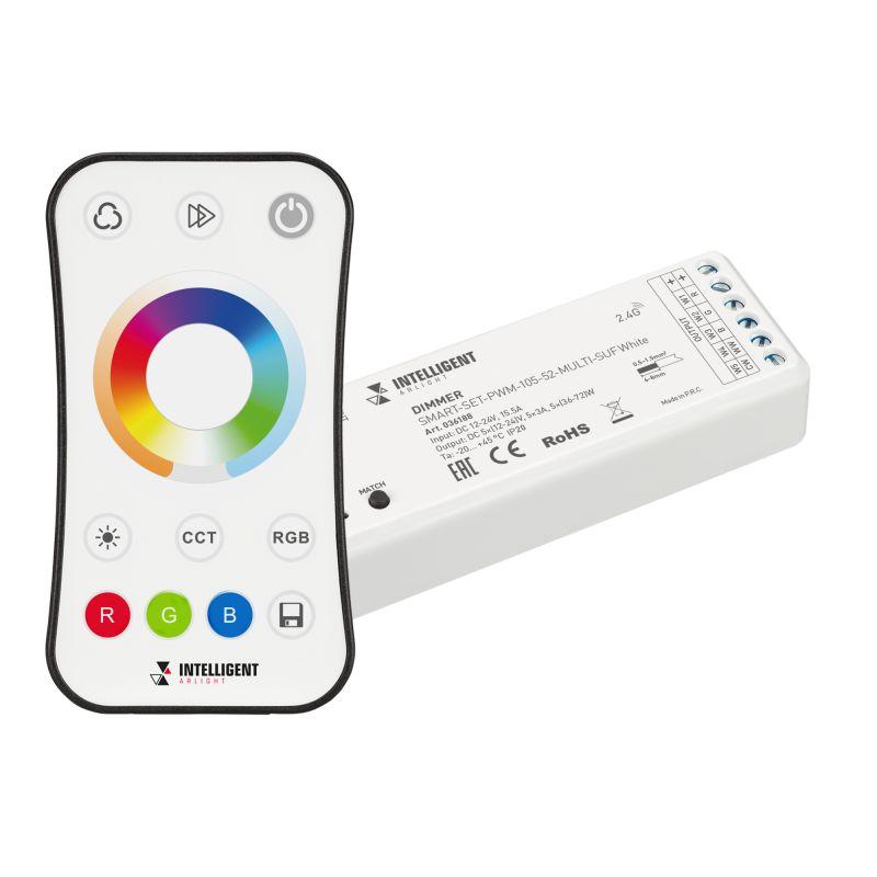 Диммер SMART-SET-PWM-105-52-MULTI-SUF White (12-24В 5х3А ПДУ RING 10кн 2.4G) IP20 пластик INTELLIGEN