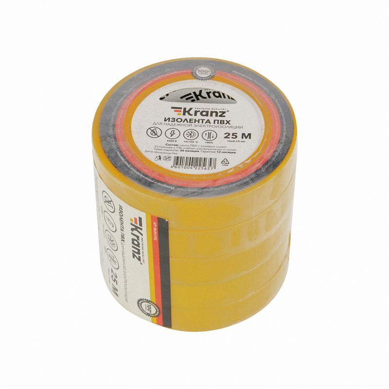 Изолента ПВХ 0.13х15мм 25м желт. (уп.5шт) Kranz KR-09-2102