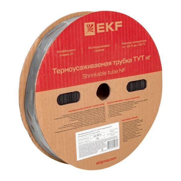 Трубка термоусадочная ТУТ нг 30/15 черн. (уп.50м) EKF tut-30-b