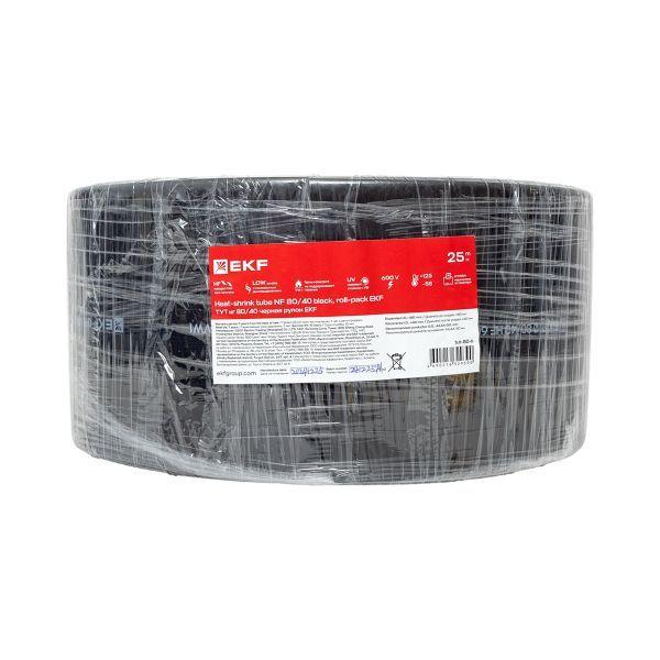 Трубка термоусадочная ТУТ нг 80/40 черн. PROxima (уп.25м) EKF tut-80-b