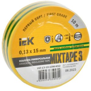 Изолента ПВХ 0.13х15мм (рул.10м) желт./зел. IEK UIZ-13-10-10M-K52