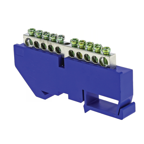 Шина нулевая N 6х9 10 отверст. цинк син. изолятор на DIN-рейку PROxima EKF sn1-63-10-d