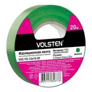 Изолента V02-7G-13х15-20 0.13х15мм (рул.20м) зел. Volsten 9793
