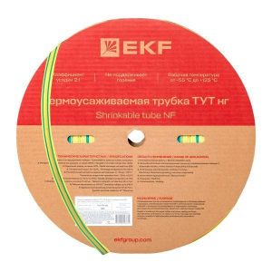 Трубка термоусадочная ТУТ нг 16/8 желт./зел. (уп.100м) EKF tut-16-yg