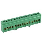 Шина PE "земля" в корпусном зел. изоляторе на DIN-рейку 6x9мм 15 групп Rexant 11-2323