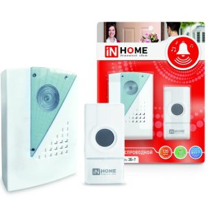 Звонок беспроводной полиф. ЗБ-7 32 мелодии 120м с цифр. кодир. с кнопкой IP44 бел./сер. IN HOME 4690612013350