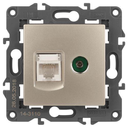 Розетка компьютерная + телевизионная 2-м Elegance 14-3110-04 RJ45 + TV IP20 механизм шампань Эра Б0034317