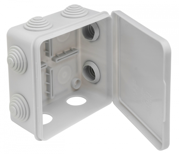 Коробка распределительная ОП 100х100х55мм IP54 (8 муфтами d26) сер. GUSI С3В108