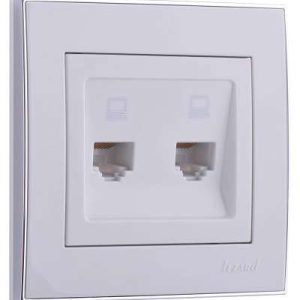 Розетка компьютерная 2-м СП Rain RJ45 с хром. боковой вставкой бел. LEZARD 703-0225-141