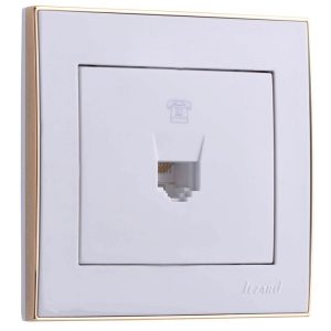 Розетка телефонная 1-м СП Rain RJ11 евро стандарт с зол. боковой вставкой бел. LEZARD 703-0226-137