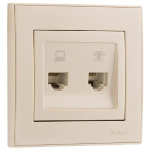 Розетка компьютерная + телефонная 2-м СП Rain RJ45 + RJ11 жемчуж./бел. перламутр. LEZARD 703-3030-143