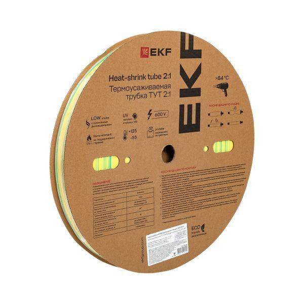 Трубка термоусадочная ТУТ нг 20/10 желт./зел. (уп.100м) EKF tut-20-yg