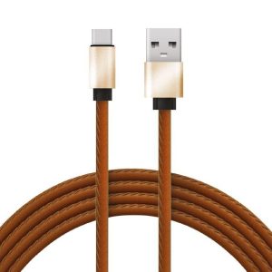 Кабель USB-Type-C 2А 1м коричневая кожаная оплетка Rexant 18-1897