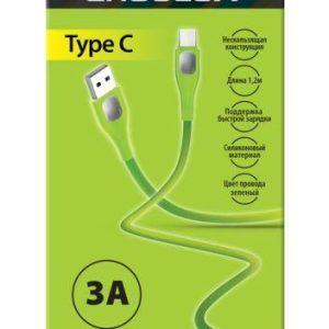 Кабель USB-Type C ELX-CDC02-C05 3А 1.2м зарядка+передача данных коробка зел. Ergolux 15301