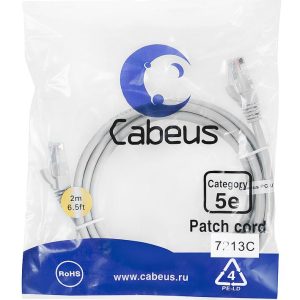 Патч-корд U/UTP PC-UTP-RJ45-Cat.5e-2m 2xRJ45/8p8c кат.5E неэкранир. PVC 2м сер. Cabeus 7213c