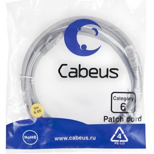 Патч-корд U/UTP кат.6 PC-UTP-RJ45-Cat.6-3m 2xRJ45/8p8c неэкранир. PVC 3м сер. Cabeus 7269c