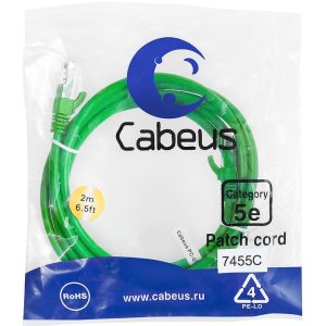 Патч-корд U/UTP кат.5E PC-UTP-RJ45-Cat.5e-2m-GN 2xRJ45/8p8c неэкранир. PVC 2м зел. Cabeus 7455c